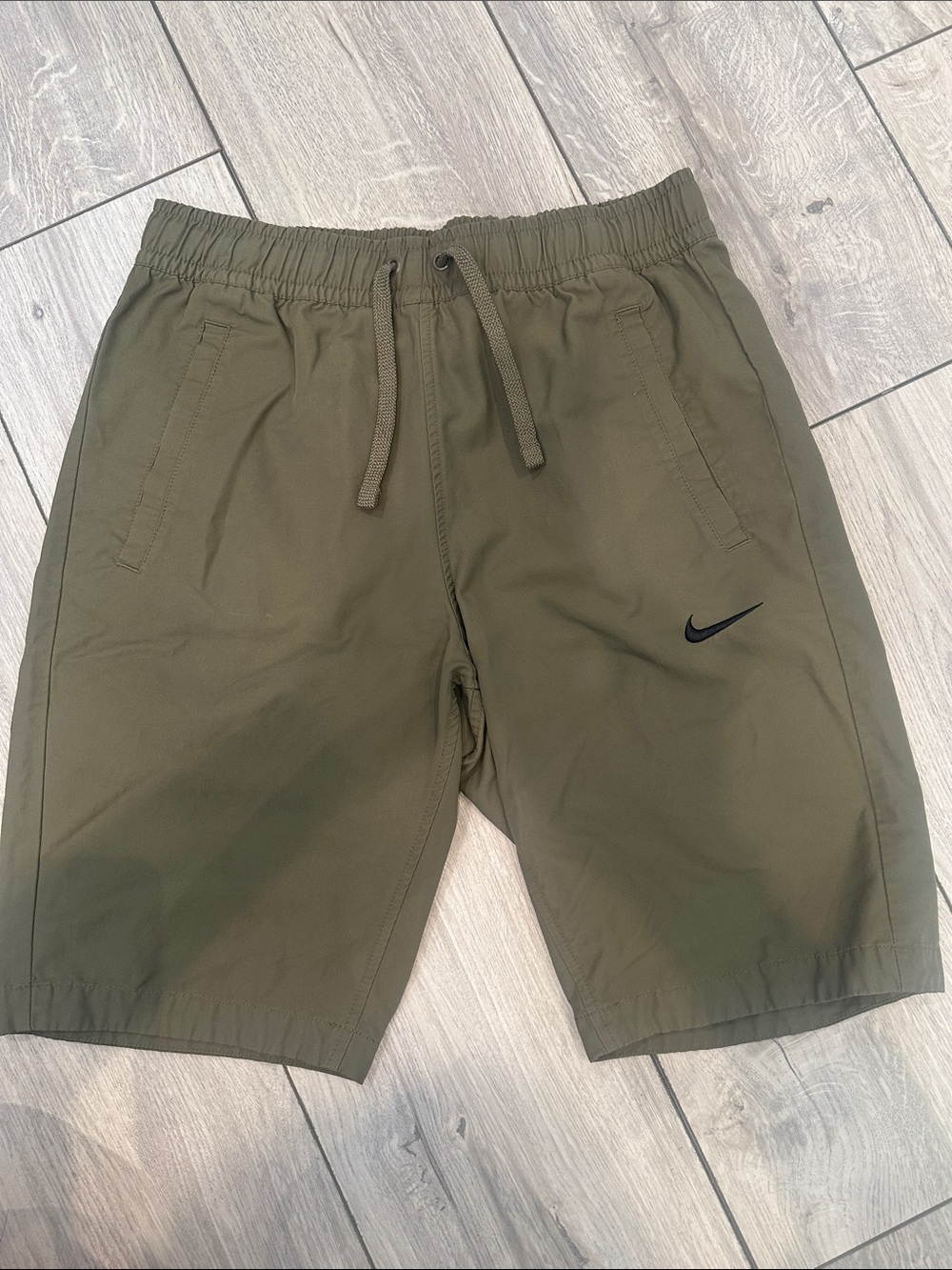 Nike Olive Athletic Drawstring Shorts with Swoosh